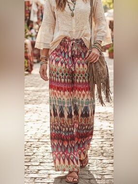 Truth Ikat Wide Leg Jumpsuit Pants Small Boho Resort Colorful